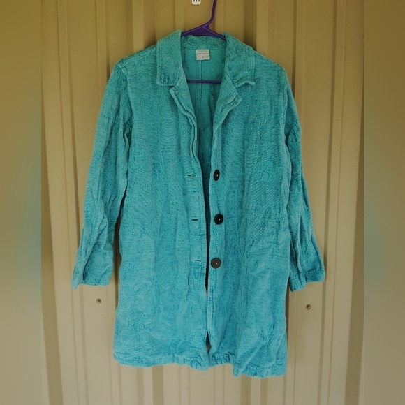 Women's Teal Blue Coat Jacket Size Large Bohemian Boho Hippie Southwestern - Picture 2 of 4